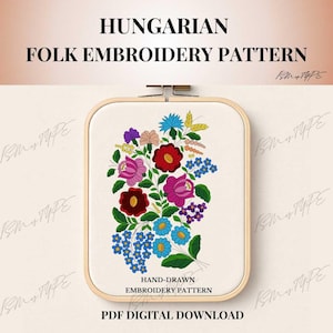 Hungarian Folk Embroidery Pattern – Printable PDF | Wall Art Floral Design | Digital Download 025