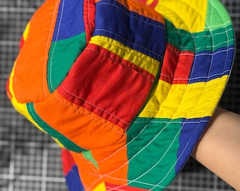 Handmade Patchwork Bucket Hat: Upcycled Fabric, Festival Style