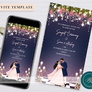 Modelo de convite Sangeet personalizado Convite para cerimônia Sangeet de casamento indiano Convite de vídeo Sangeet editável, FIS02