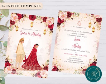 Indiase bruiloft uitnodiging sjabloon, bewerkbare bruiloft uitnodigingskaart Royal Hindu bruiloft E uitnodigen, Instant Download, WIT013