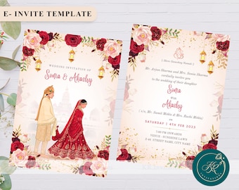 Indian wedding Invitation Template, Editable wedding Invitation Card Royal Hindu wedding E Invite,  Instant Download, WIT013