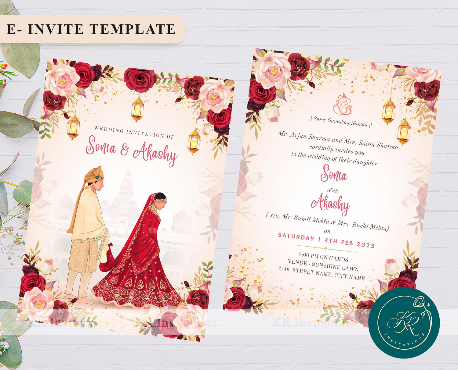 Indian Wedding Invitation Template, Editable Wedding Invitation Card Indian Wedding Invitation Template, Editable Wedding Invitation Card