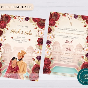 EDITÁVEL | Modelos de convite de casamento indiano | Convites de casamento indianos sofisticados digitais, cartão de casamento desi, modelo de casamento hindu, WIT01