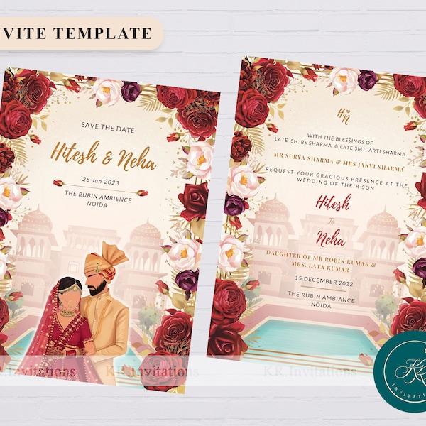 EDITABLE | Indian Wedding Invitation templates | Digital fancy Indian wedding invites, desi wedding card, hindu wedding template, WIT01