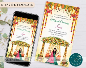 Marigold Swing Mehendi Invitation: Henna Party DIY Template (Editable Digital invite ) FIM03