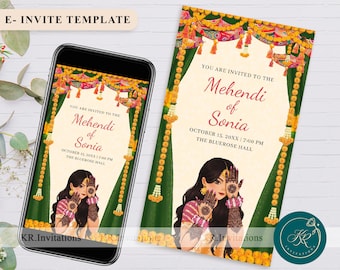 Digital Mehendi invitation Template, Mendhi night Invite card, dholki invite, Mehndi function invites, Henna party invites, FITM01