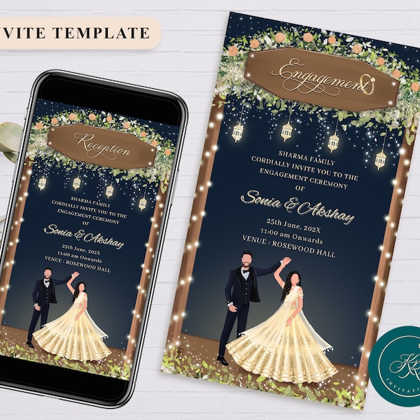 Customisable Engagement Invitation, Indian Engagement Invitation Card, Engagement Invite template design,Editable Invitation templates FIE01