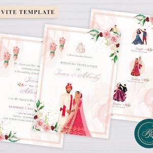 Modelo de convite de casamento indiano, cartão de convite de casamento hindu, convite de casamento digital, cartão de convite de casamento, WIT08