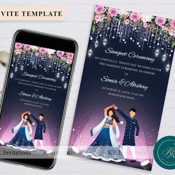 Editable Sangeet Invitation template as Sangeet Night E Invite Dholki Night Invite FIS01