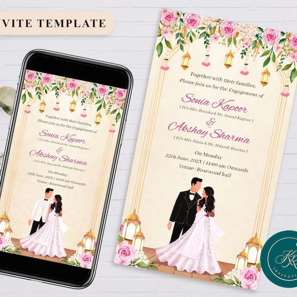 Engagement Invitation Card Indian Ring ceremony Invitation or Roka ceremony Invite Editable E-Invite template, FIE02