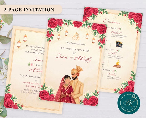 Indian Wedding Invitation Template Elegant Wedding Invitation as Hindu Invitation Editable Invitation Card WIT06 Etsy