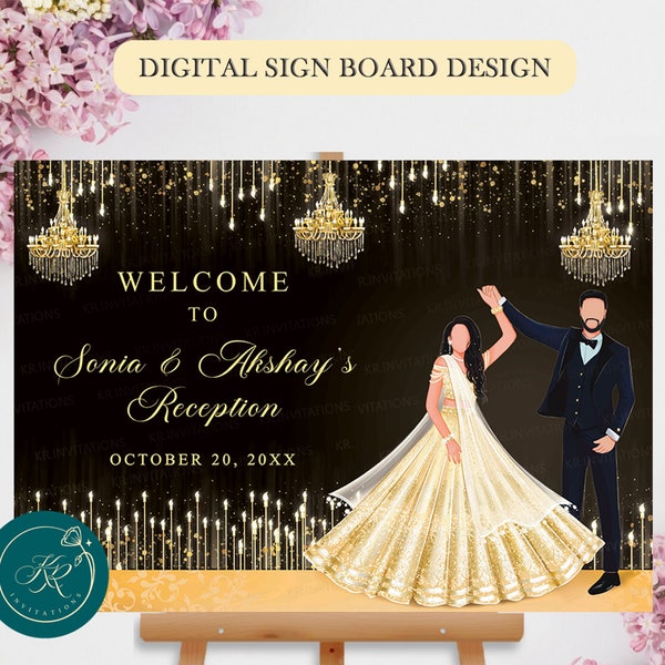 wedding reception sign board digital Indian wedding reception party signage  printable reception party welcome sign board decor STR01