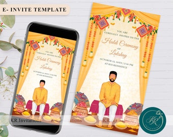 Digital Haldi Invitation card design Indian wedding Haldi Ceremony Groom Pithi Invites or Boy Haldi Invitation, FIH04