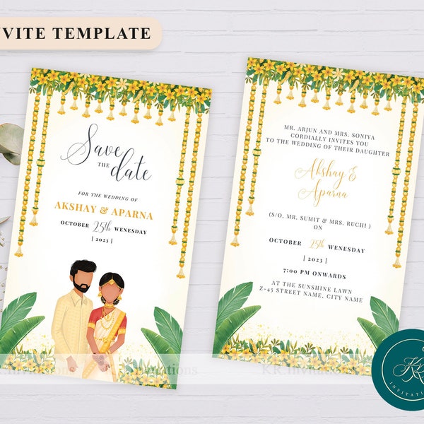 EDITABLE | Indian Wedding Invitation Template, South Indian wedding Invites, Editable invitation template WIT04