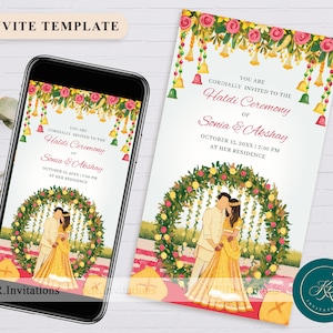 Convite Haldi Editável Modelo de convite Mayoun Cerimônia Holud como cartão pithi Convite para casamento indiano Mayoun Invitation, FIH02