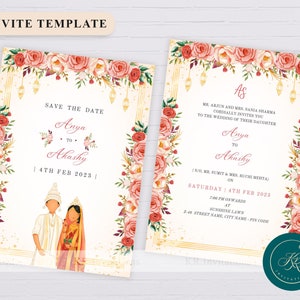 Bengali Hochzeitseinladungsvorlage, indische Hochzeitseinladungen, digitale bengalische Hochzeitseinladung, bearbeitbare Einladungsvorlage, WIT11