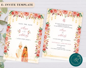 Bengali Wedding Invitation template, Indian wedding Invitations, Digital Bengali wedding invite, Editable invitation template, WIT11