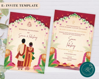 Marathi wedding Invitation card, Indian wedding E-invte template Beautiful maharashtrian wedding card Design, Traditional Designs, WIT14