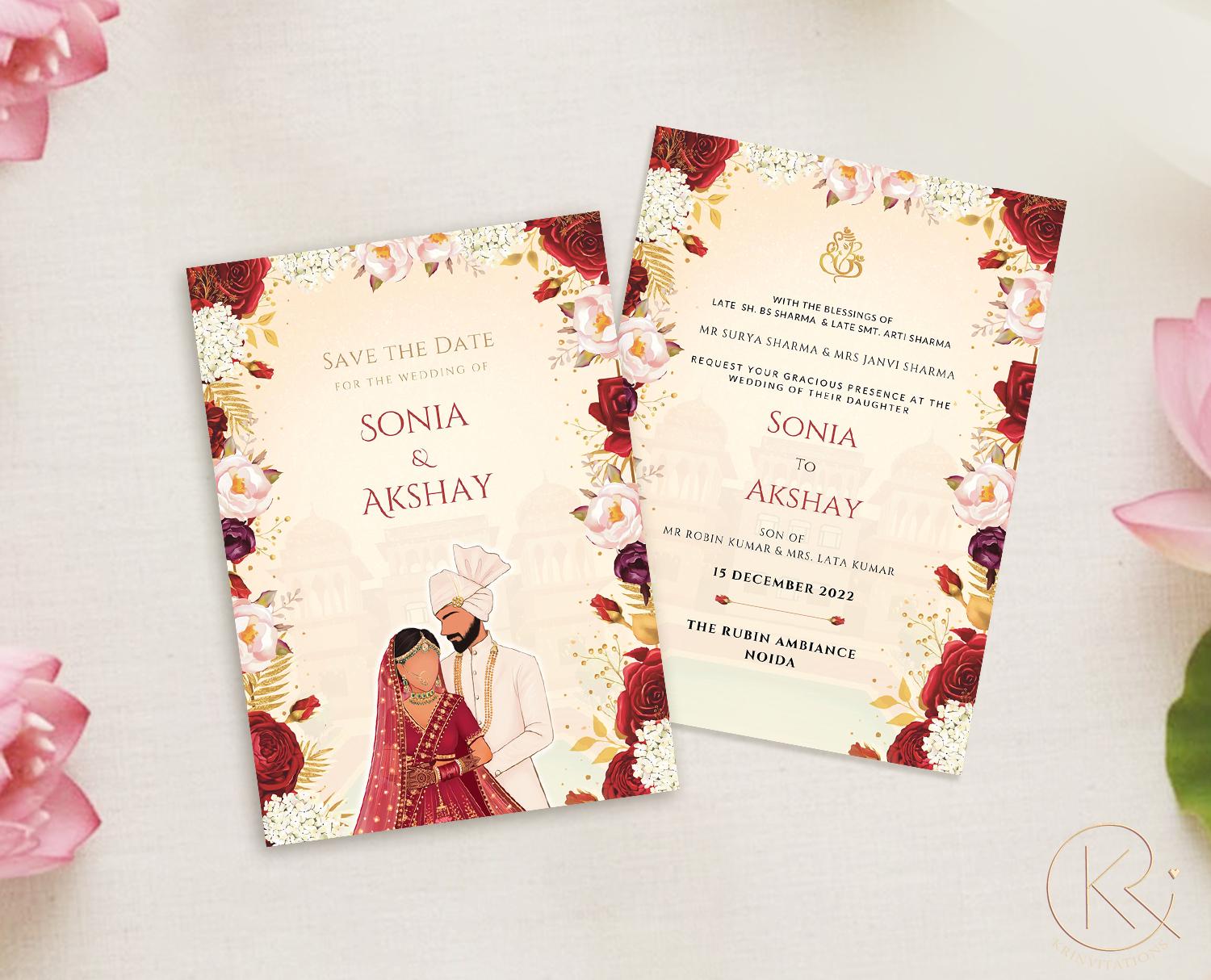 編集可能なインド式結婚式招待状テンプレート：リデザイン版 - Etsy 日本