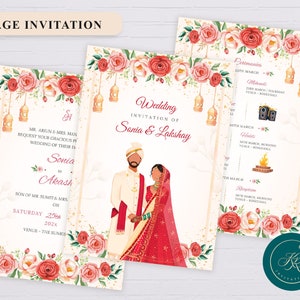 Carte d'invitation de mariage indien numérique, faire-part de mariage hindou, faire-part de fantaisie, faire-part de mariage numérique modifiable, faire-part vidéo, WIT05