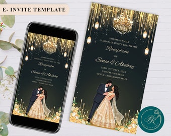 Reception Invitation Indian Reception Invite Indian wedding card Template Function invitation card Editable E-invite FIR01