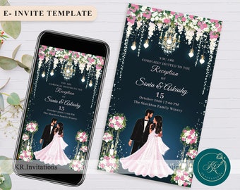 Reception E-Invite Card Fancy Indian Reception Invite Wedding Reception Invitation card Template Function invitation Editable E-invite FIR01