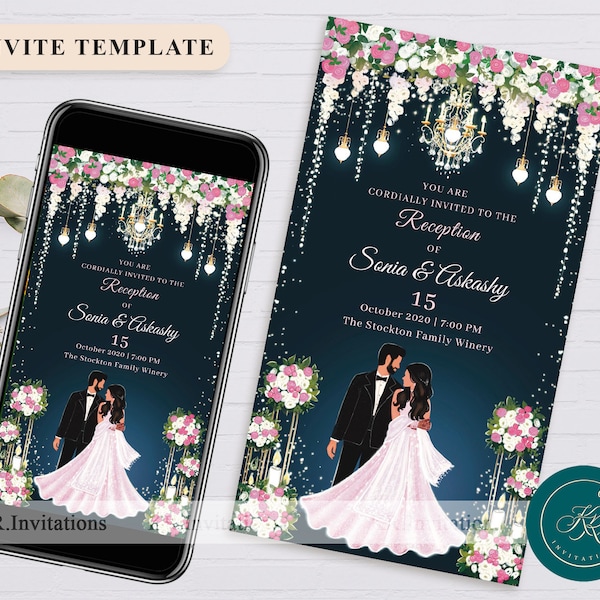 Reception E-Invite Card Fancy Indian Reception Invite Wedding Reception Invitation card Template Function invitation Editable E-invite FIR01