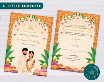 South Indian Wedding Invitation Card Fancy E-Invites, Indian Weddings Cards, Editable Invitation Template, Tamil Wedding Invites, WIT15