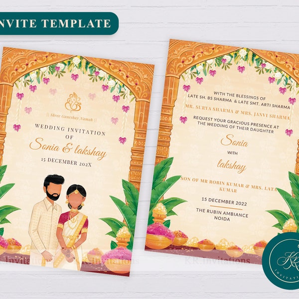 South Indian Wedding Invitation Card Fancy E-Invites, Indian Weddings Cards, Editable Invitation Template, Tamil Wedding Invites, WIT15