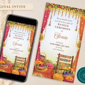 Armreif-Zeremonie digitale Einladung, bearbeitbare Chura-Einladungskarte, Chura-Zeremonie Hochzeitskarte, Hochzeits-Choora-Zeremonie einladen, FIB01