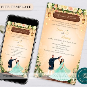 Ring Ceremony Invitation Template, Indian Engagement Invite, Editable Roka Invitation, Customizable Engagement Party Invite Canva FIE05