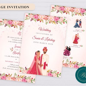 Ausgefallene indische Hochzeitseinladungsvorlage, digitale indische Hochzeitseinladungen, hinduistische Hochzeitseinladung, sofortiger Download | WIT02