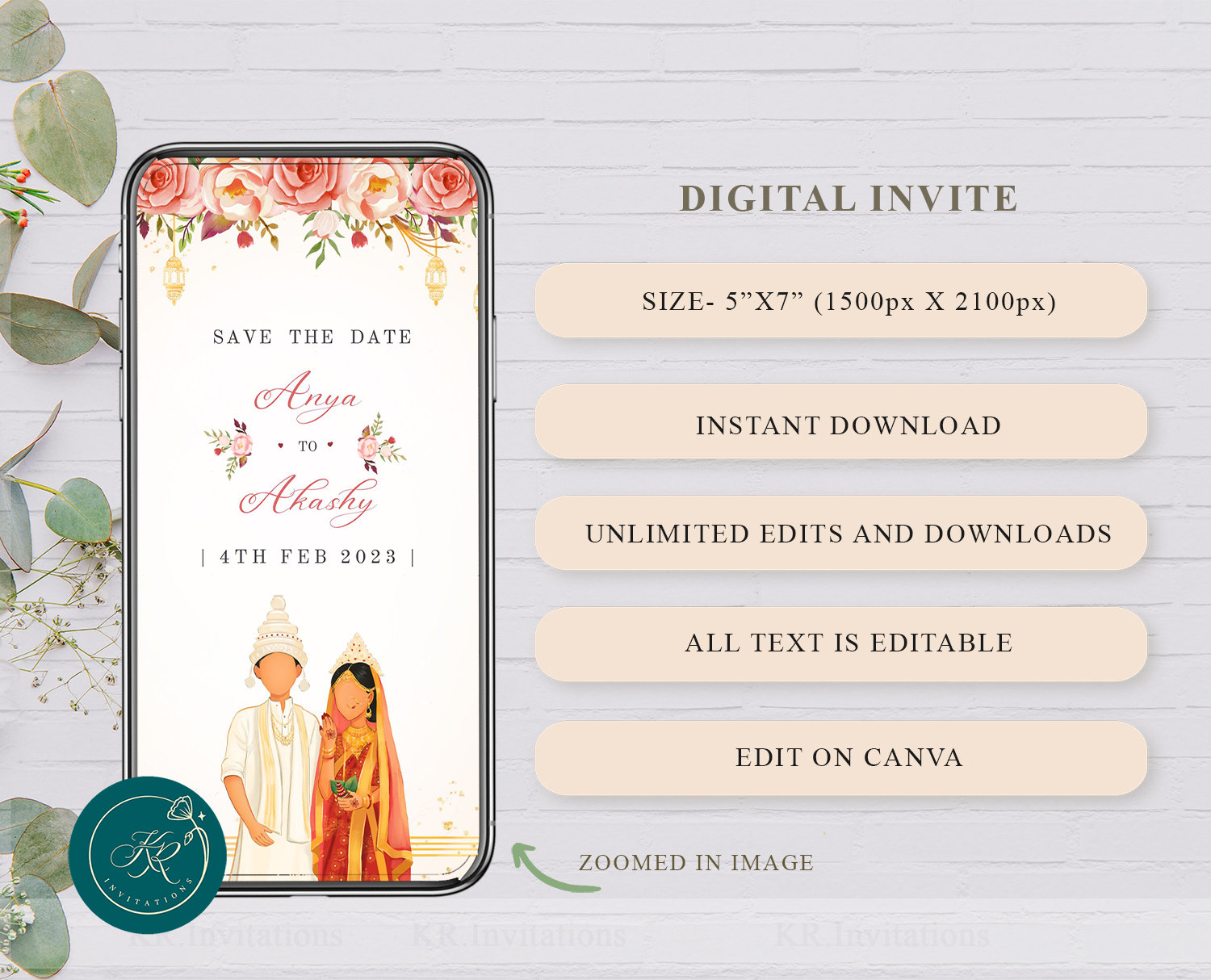 Bengali Wedding Invitation Template, Indian Wedding Invitations, Digital Bengali Wedding Invite