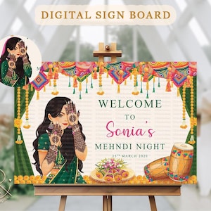Mehendi Welcome sign board printable Indian Wedding Welcome Sign Henna Night Welcome sign as Dholki Night signage templates, SBM01