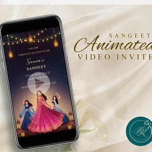 Carte d'invitation Sangeet, invitation électronique à un mariage indien pour la mariée uniquement, vidéo d'invitation à une soirée Sangeet, invitations électroniques animées avec musique, FISA01