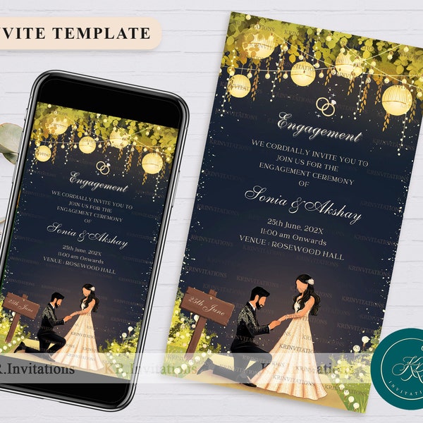 Editable Engagement Invitation Elegant Ring Ceremony Invite, Roka Invite Indian Engagement Invitation card Modern party E-Invite, FIE03