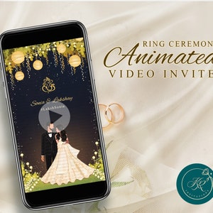 Faire-part de fiançailles, faire-part de cérémonie de bague indienne, invitation vidéo animée avec musique, carte d'invitation de fiançailles élégante, FIEA01