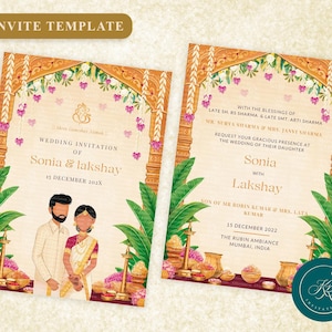 Convites para casamentos do sul da Índia, convites eletrônicos sofisticados, cartões de casamento indianos, modelo de convite editável, convites de casamento tâmil, WIT15