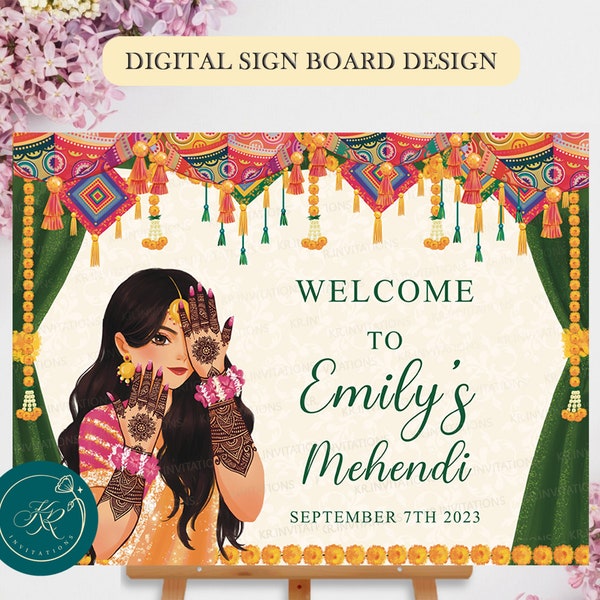 Mehendi Welcome sign board printable Indian Wedding Welcome Sign Henna Night Welcome sign as Dholki Night signage templates, STM01