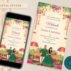 Digitale Mehndi-uitnodigingskaart of Mehndi-ceremonie e-uitnodiging, Henna Party Dholki Night bewerkbare e-kaart Mehendi-uitnodiging online, FIM07