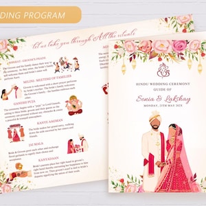 Indian Wedding Program Template, Editable Hindu Wedding program, Hindu Ceremony Program Guide as Wedding Ritual Guide, WP01