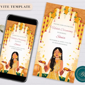 Modelo de convite Haldi editável Haldi E-Convite ou convite Mayoun, convite Pithi, convite Maiyyan, convite para cerimônia Haldi, FIH03
