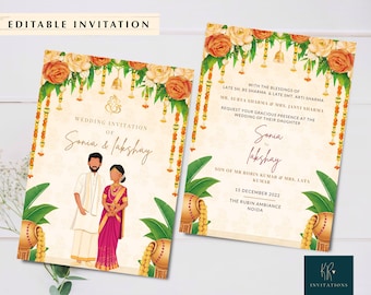 South Indian wedding Invitation card Editable Hindu wedding invitation template E Invite Telugu wedding invitation template, WIT012