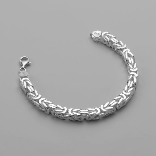 8mm | 9.1'' 2.5oz | 23cm 78gr | 925 Sterling SILVER | BYZANTINE Chain BRACELET | Handmade Solid Square Heavy Silver Chain | Made in Turkey
