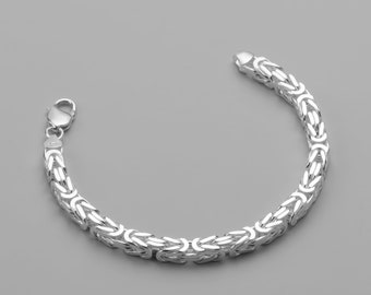 5mm | 8.7'' 0.9oz | 22cm 29gr | 925 Sterling SILVER | BYZANTINE Chain BRACELET | Handmade Solid Square Stylish Silver Chain | Made in Turkey