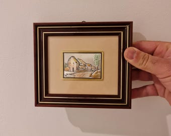 Cuadro/placa pequeña italiana vintage de plata 925 para colgar en la pared.