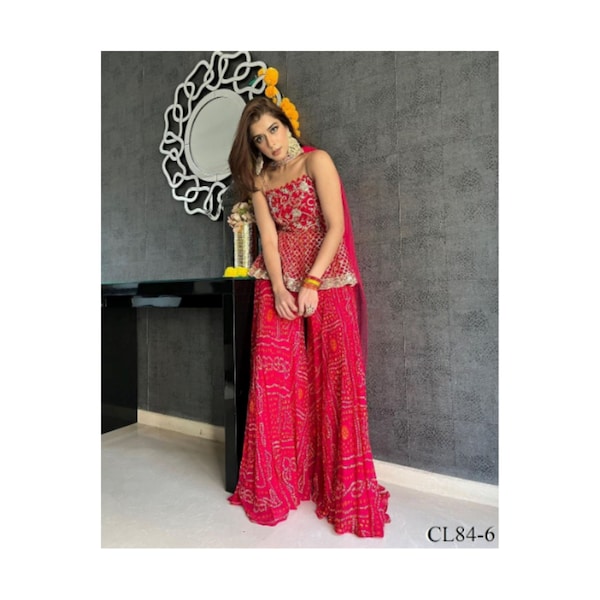 Red  Heavy Designer Salwar Suit, Stitched Sharara Suit, Indian Pakistani Wedding Reception Party Wear Suit, Salwar Kameez