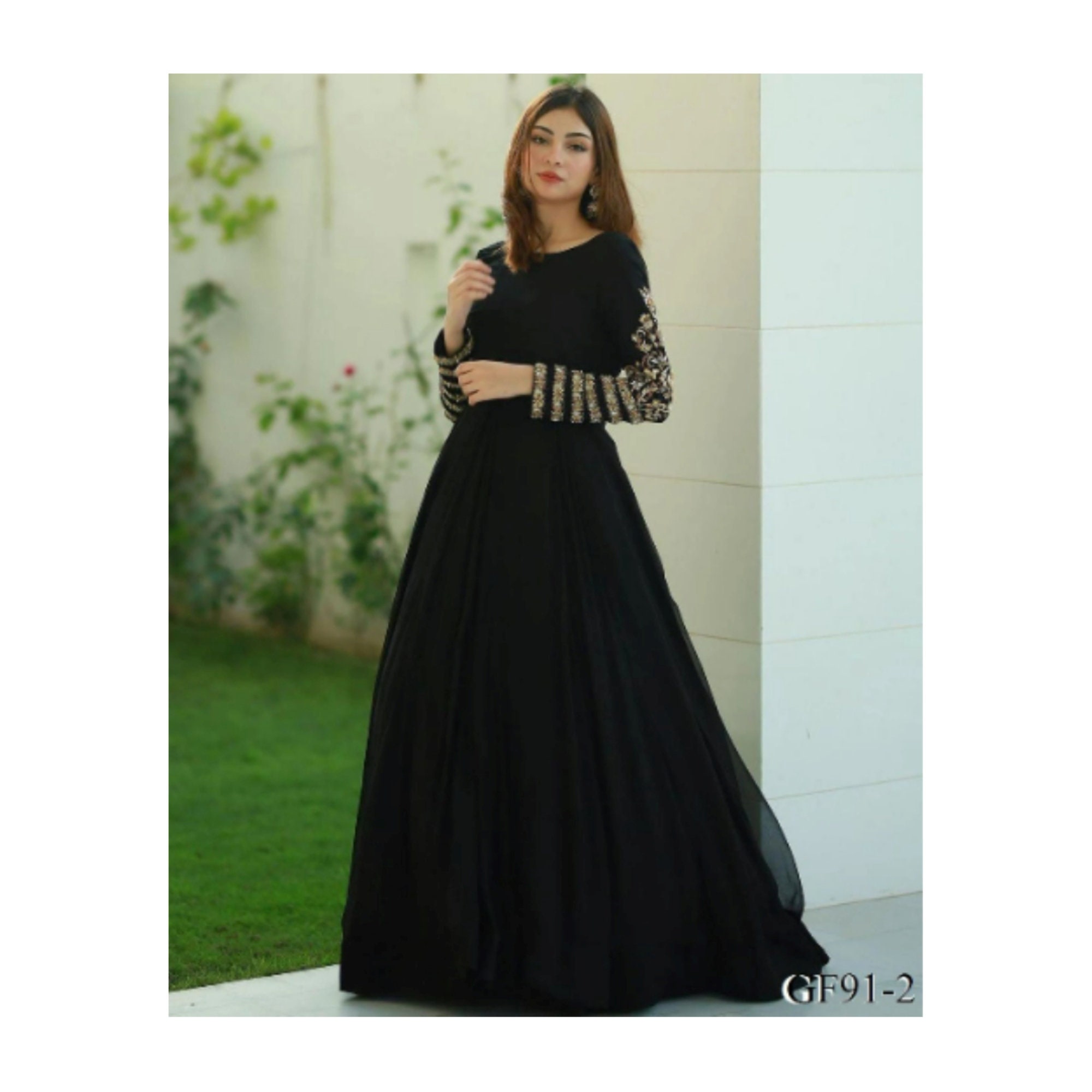 Moon Night Black Designer Georgette Long Dress For Women Online – Ordinaree