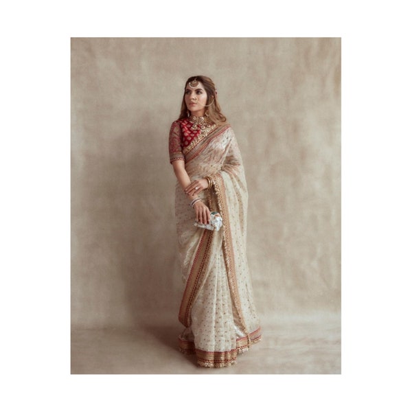 Festival Wear Beige Jimmy Choo With Sequins work Saree Traditional Bridal Wear Indian Wedding Ceremony Saree Exclusive Saree for Usa Canada