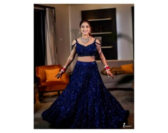 Bridal lehenga top blue colour